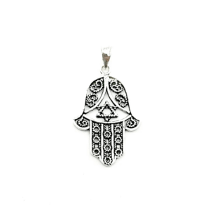 Colgante de plata 925 con Mano de Fátima de 26 x 17 mm. Joya de protección para mujer.