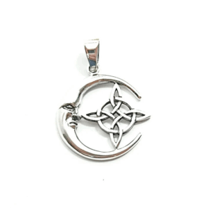 Colgante de plata de ley 925 con el Nudo de Bruja y la luna, amuleto de protección, 24 mm.