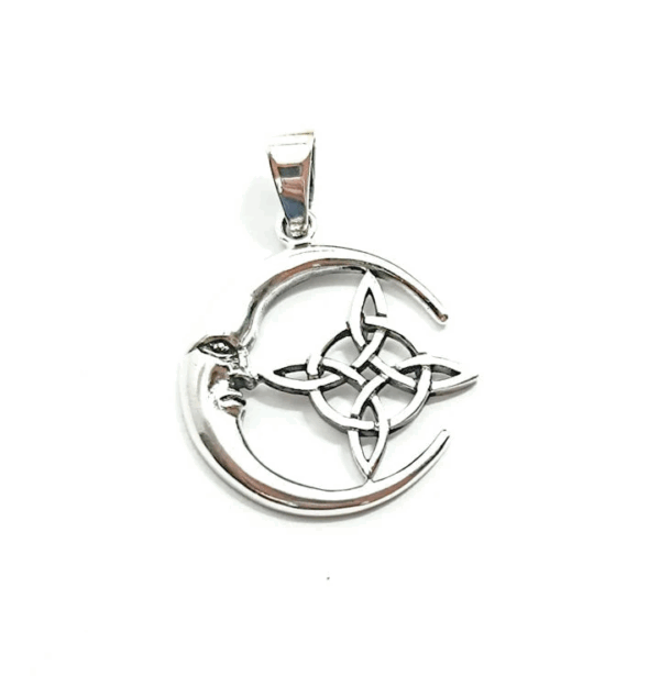 Colgante de plata de ley 925 con el Nudo de Bruja y la luna, amuleto de protección, 24 mm.