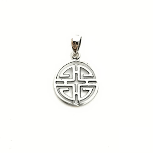Colgante de plata 925 con símbolo de longevidad Shou, 14 mm. Joya de la suerte.