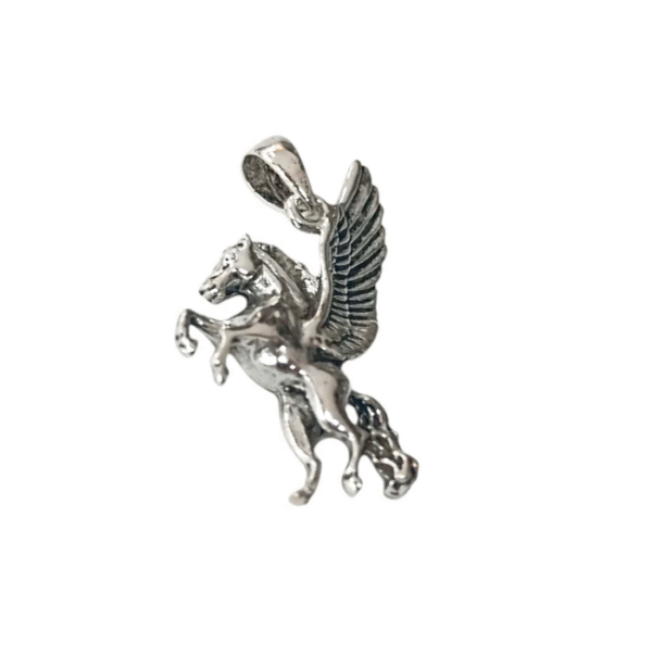 Colgante de plata de ley, símbolo del mitológico Pegaso, ideal para hombres y mujeres, lado lateral.