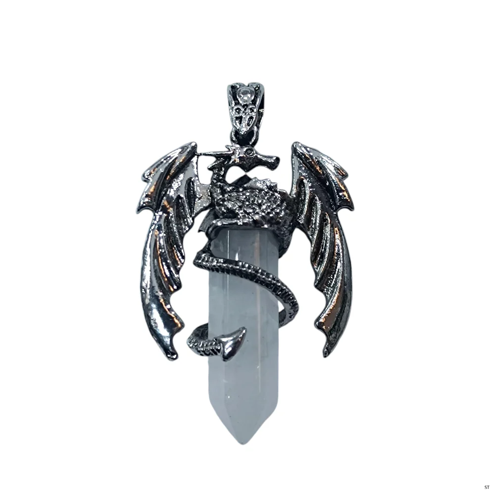 Colgante dragón piedra natural cuarzo blanco sanador