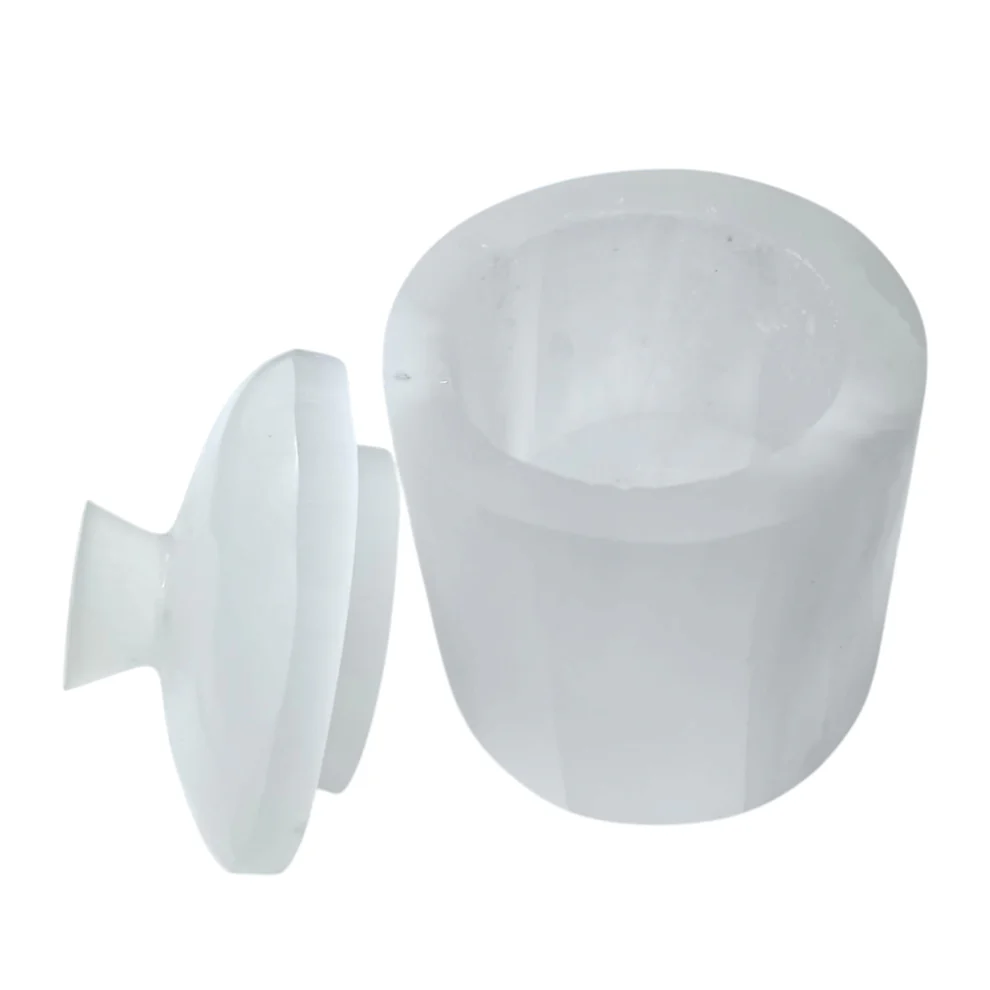 Vista superior de joyero de selenita blanca 11x7cm para purificar pulseras de plata