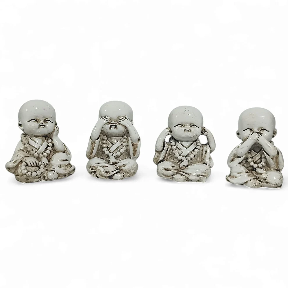 Juego Figura En Resina Buda Bebe 4 Unidades 5 Cms Aprox Juego 4 figuras Buda Bebé resina paz alegría decoración zen El Bazar de Monty