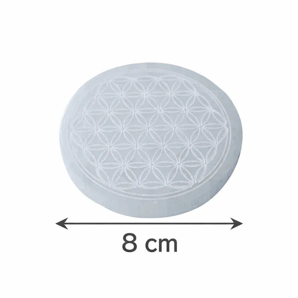 Plato de selenita grabado Flor de la Vida limpieza y armonía energética El Bazar de Monty