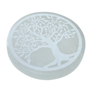 Plato de selenita grabado Árbol de la Vida limpieza y carga energética El Bazar de Monty