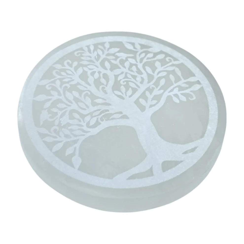 Plato de selenita grabado Árbol de la Vida limpieza y carga energética El Bazar de Monty