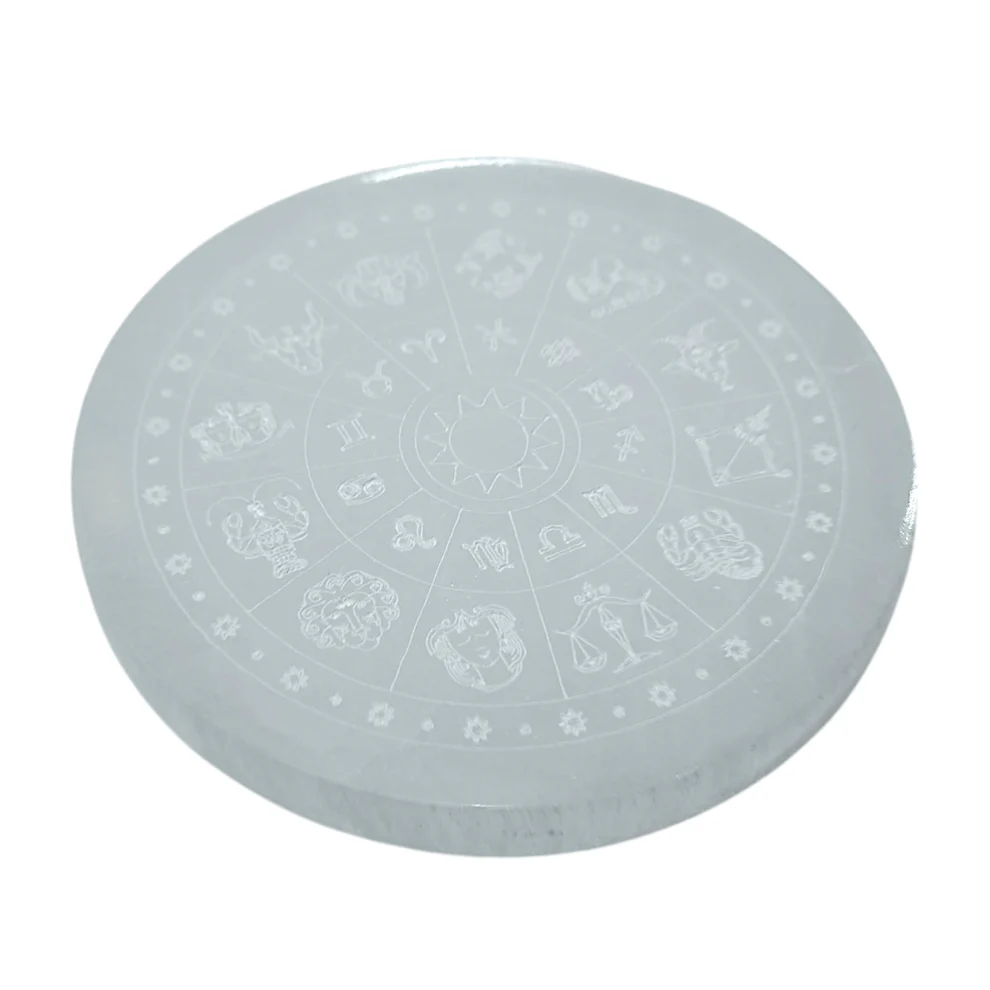 Plato de selenita zodiaco protección limpieza energética El Bazar de Monty