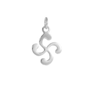 Colgante de plata de ley novecientos veinticinco con diseño de lauburu vasco pulido de cuatro brazos curvos y argolla
