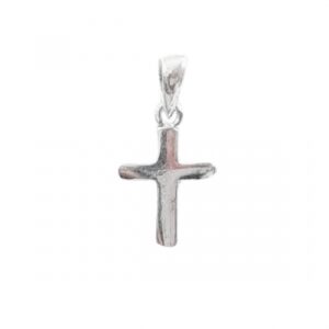 Colgante de cruz latina mini de plata de ley novecientos veinticinco con relieve texturizado irregular estilo forja y acabado envejecido oscuro