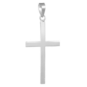 Colgante de cruz latina plana de plata de ley novecientos veinticinco con superficie lisa pulida brillante y reasa superior estilizada