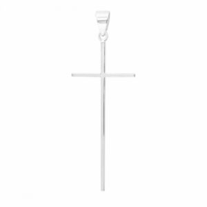 Colgante de cruz latina grande de cincuenta milimetros en plata de ley novecientos veinticinco diseño de barra fina lisa pulida brillante