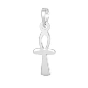 Colgante de la cruz de la vida ankh egipcia mini en plata de ley novecientos veinticinco con superficie plana y acabado pulido brillante liso