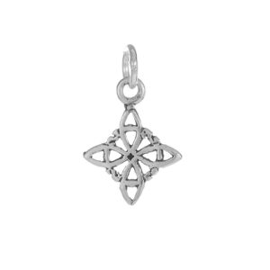Colgante pequeño de plata de ley novecientos veinticinco con diseño de nudo de bruja calado y relieve labrado envejecido