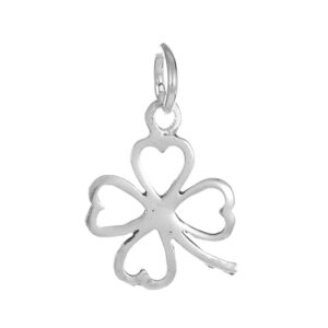 Colgante de plata de ley novecientos veinticinco con diseño de trebol de cuatro hojas pulido y argolla superior