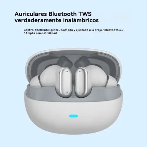 Conectividad ZS580 🌐 Auriculares verdaderamente inalambricos de boton beotes zs-580 con estuche blanco sobre fondo azul claro