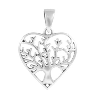 Colgante plata árbol de la vida corazón 20mm, diseño en plata de ley lisa con acabado brillante