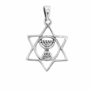 Colgante plata Estrella de David con Menorah 19 mm