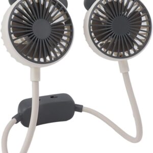 Ventilador de cuello portatil ExtraHouse modelo FSF5583 con doble cabezal de rejillas oscuras orejas decorativas y cuerpo flexible de silicona clara sobre fondo blanco