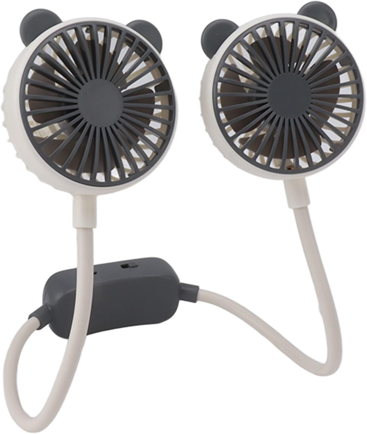 Ventilador de Cuello Portátil ExtraHouse FSF5583 🌬️ Ventilador de cuello portatil ExtraHouse modelo FSF5583 con doble cabezal de rejillas oscuras orejas decorativas y cuerpo flexible de silicona clara sobre fondo blanco