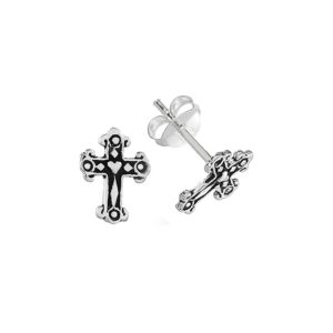 Pendientes plata cruz labrada 9mm